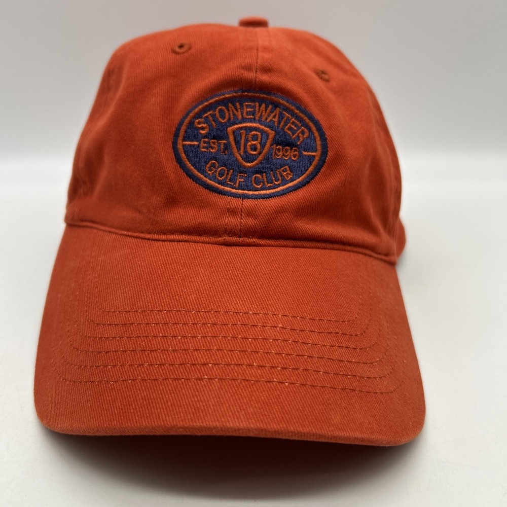 Stonewater Golf Club Hat Cap Adjustable Hook And Loop Strap Orange