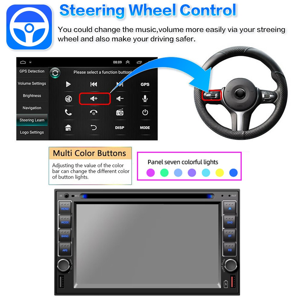 Touch Screen 6.2" 2 Din USB/SD/AUX Stereo Bluetooth Remote control DVD/CD Player