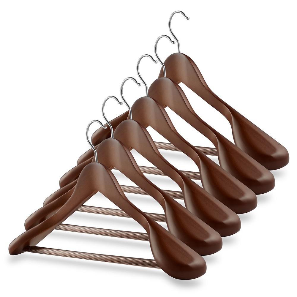 6 Wide Shoulder Wood Suit Hangers - Walnut