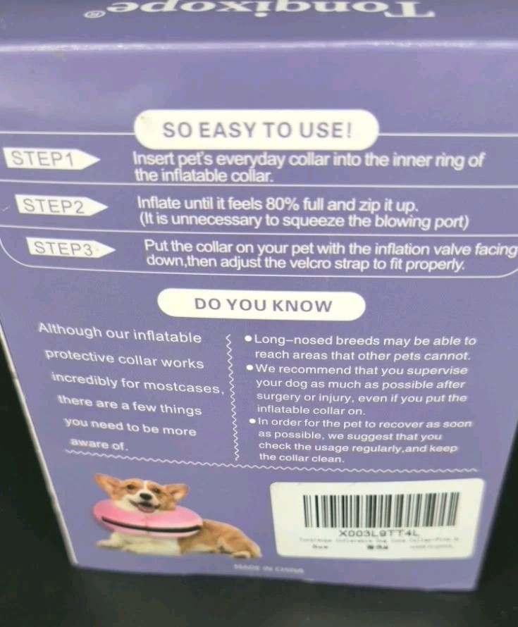 Inflatable Protective Collar For A Dog, Medium, Pink, New