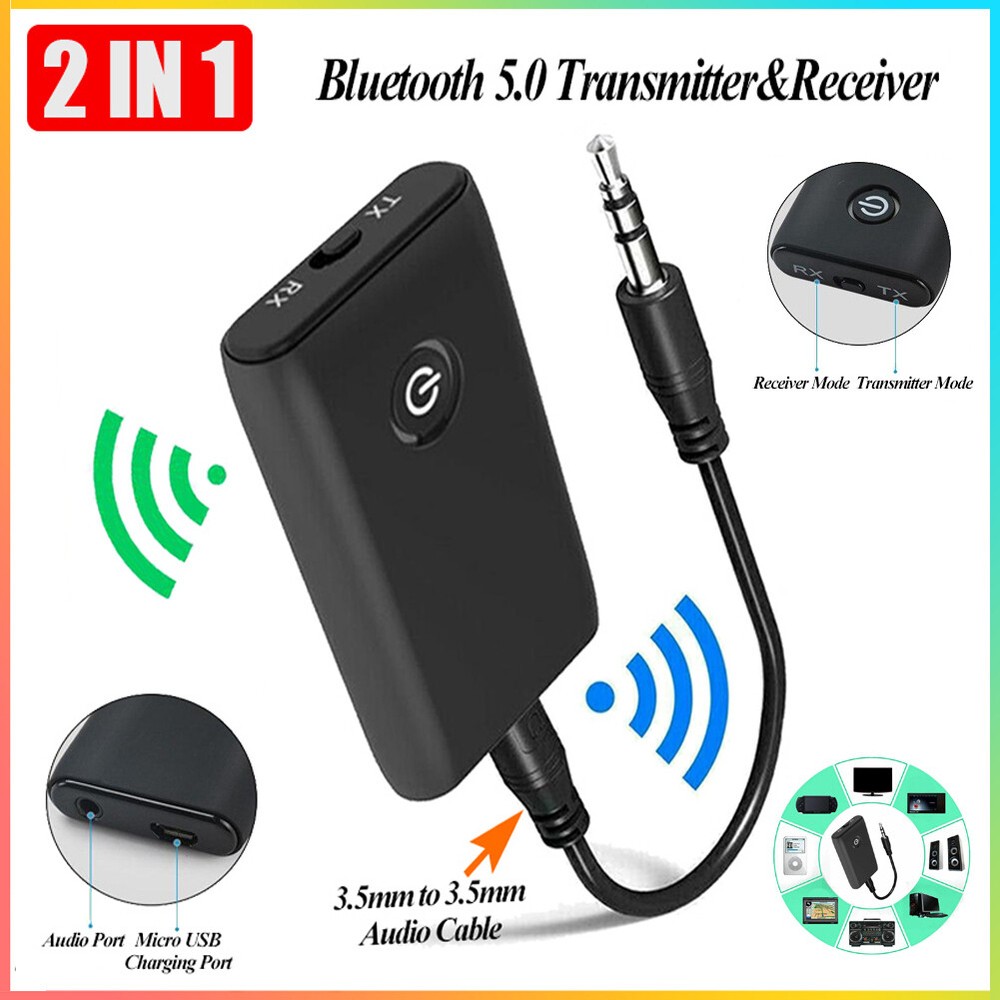 Bluetooth 5.0 Transmitter Receiver 2 IN 1 Wireless Audio 3.5mm Jack Aux Adapter