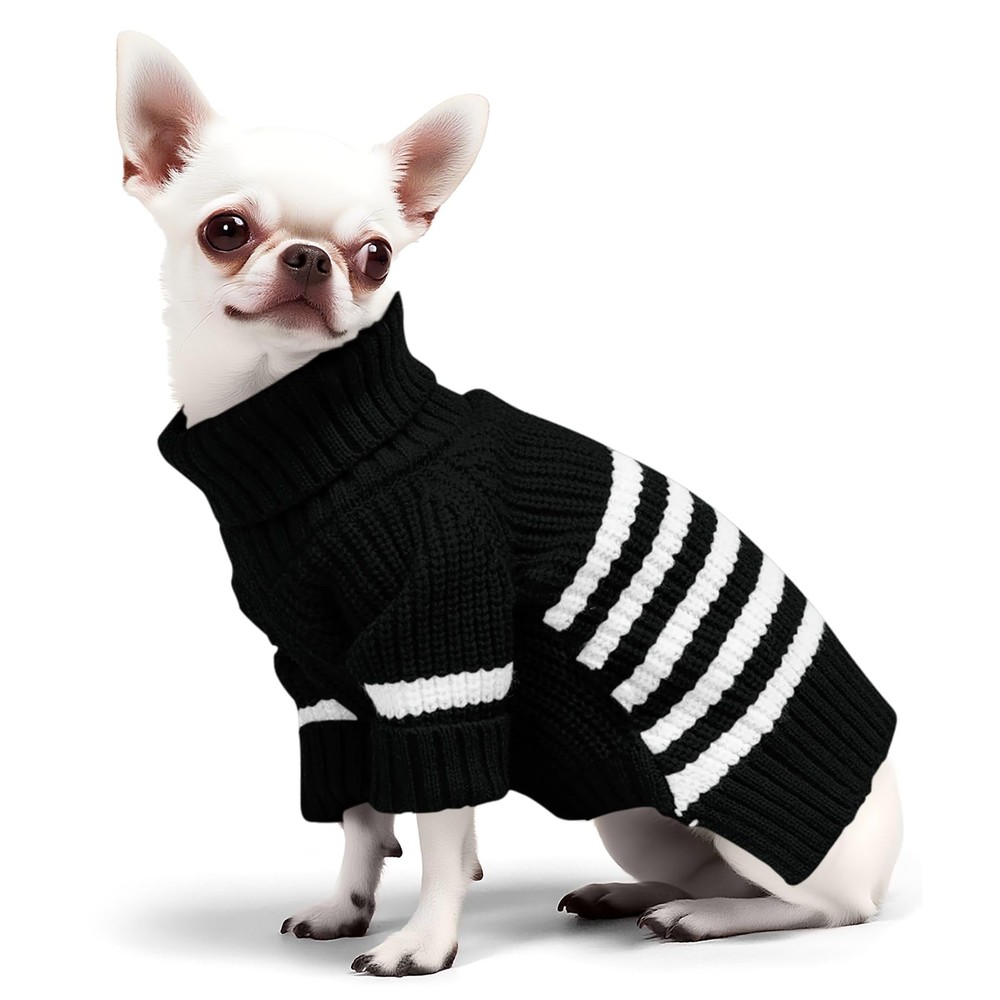 Haloumoning Small Dog Pullover Sweater, Striped Knitted Pet Medium, Black