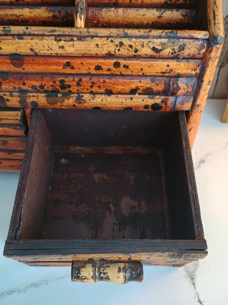 Victorian Bamboo Dark Spotted Desk Organizer Vtg HTF