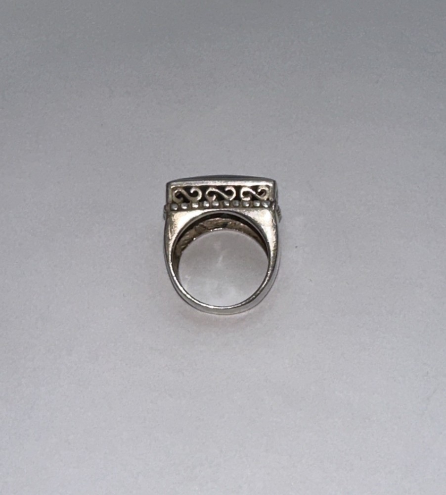 Elegant 925 Sterling Silver Square Black Stone Ring