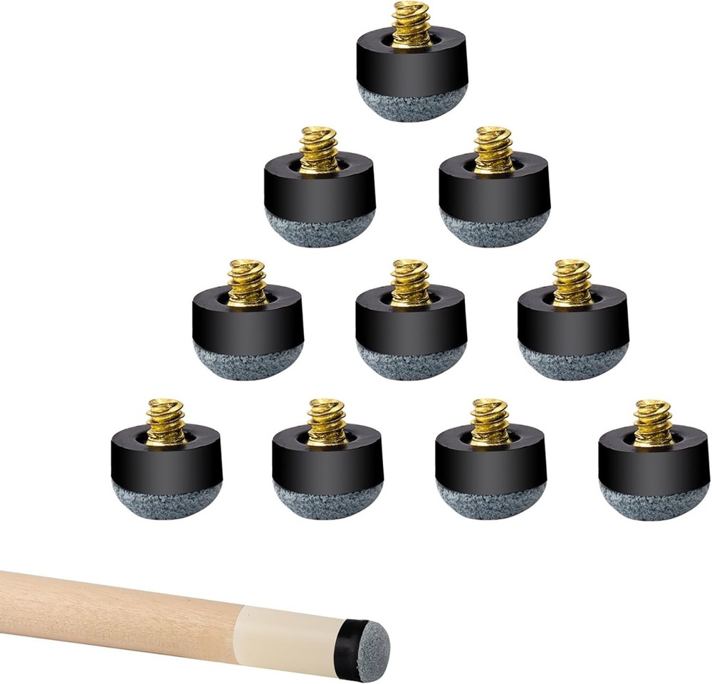 10 Soft/Hard Billiard Pool Replacement Tips - 13mm Screw-On for Durability