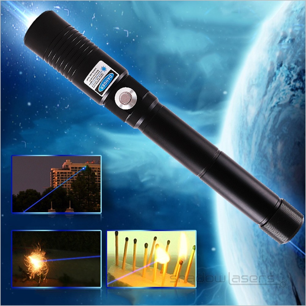 450nm Blue Laser Pointer Adjustable Focus Flashlight Visidle Beam Light+Case US