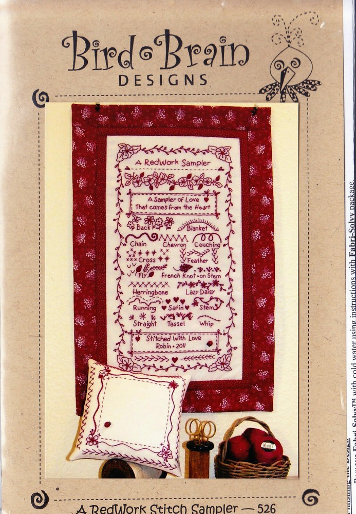 Bird Brain Designs A REDWORK STITCH SAMPLER #526 Stitchery Embroidery Pattern