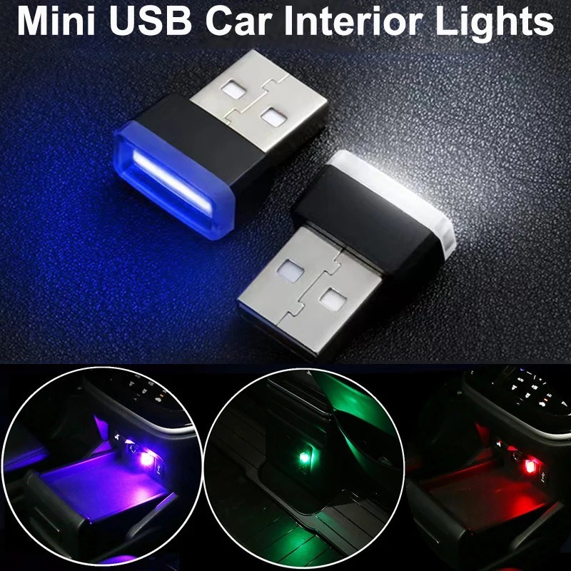 2× Mini LED USB Car Interior Light Neon Atmosphere Ambient Lamp Accessories