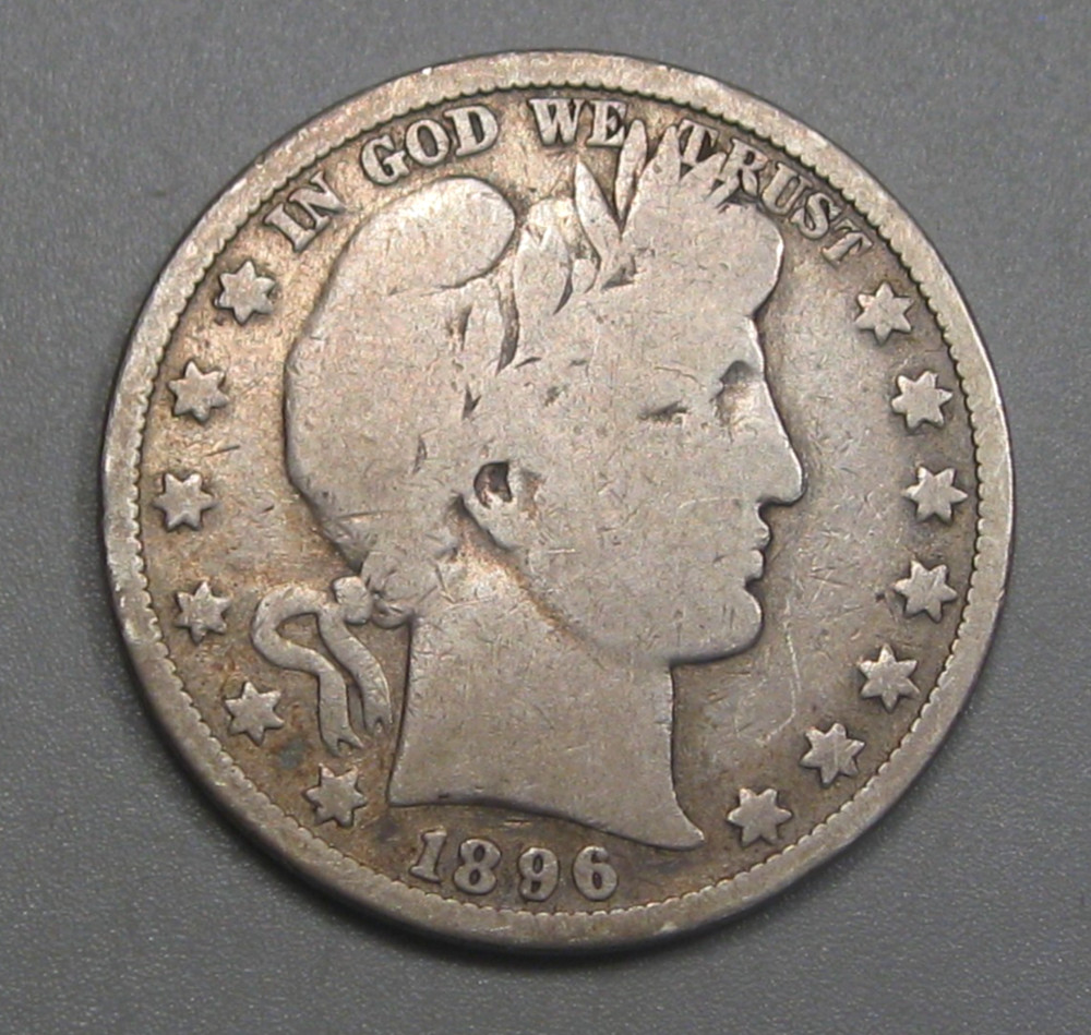 Better-date 1896-o Silver BARBER Half Dollar.