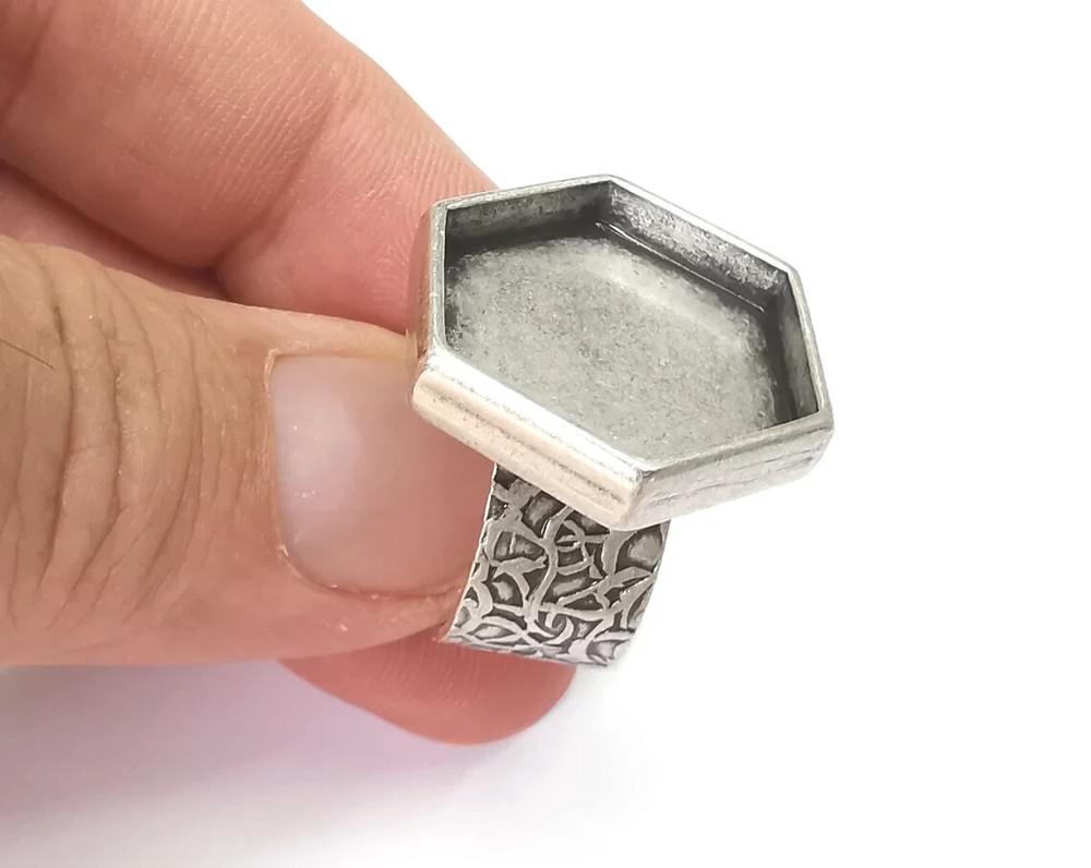 Hexagon Ring, Branch Ring Blank Setting, Cabochon Mounting Adjustable Resin Base