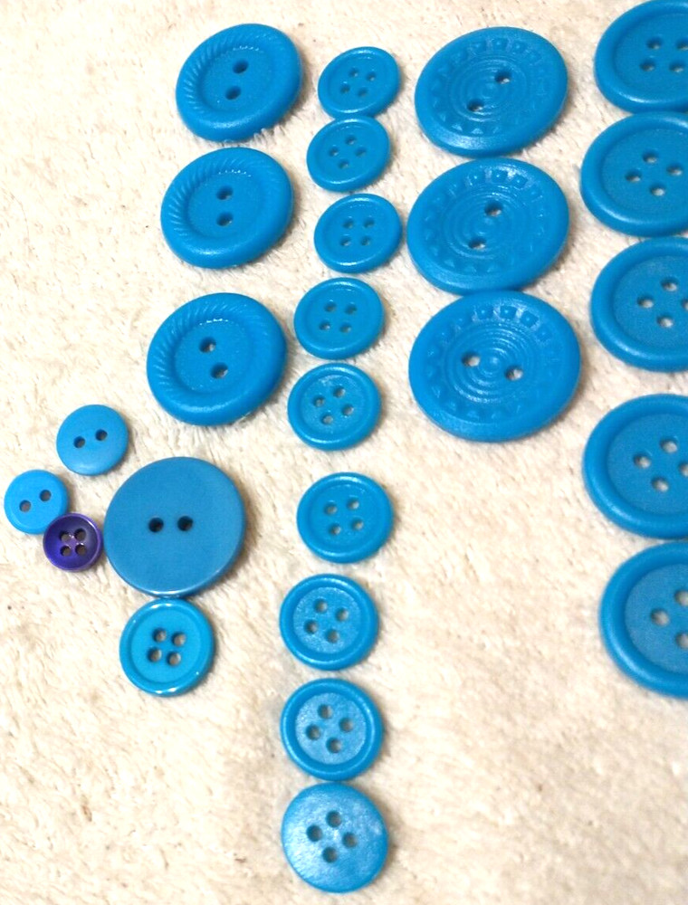 Buttons 70+ Blue Medium - Small sized Blue Plastic Craft Round Two Holed BA8