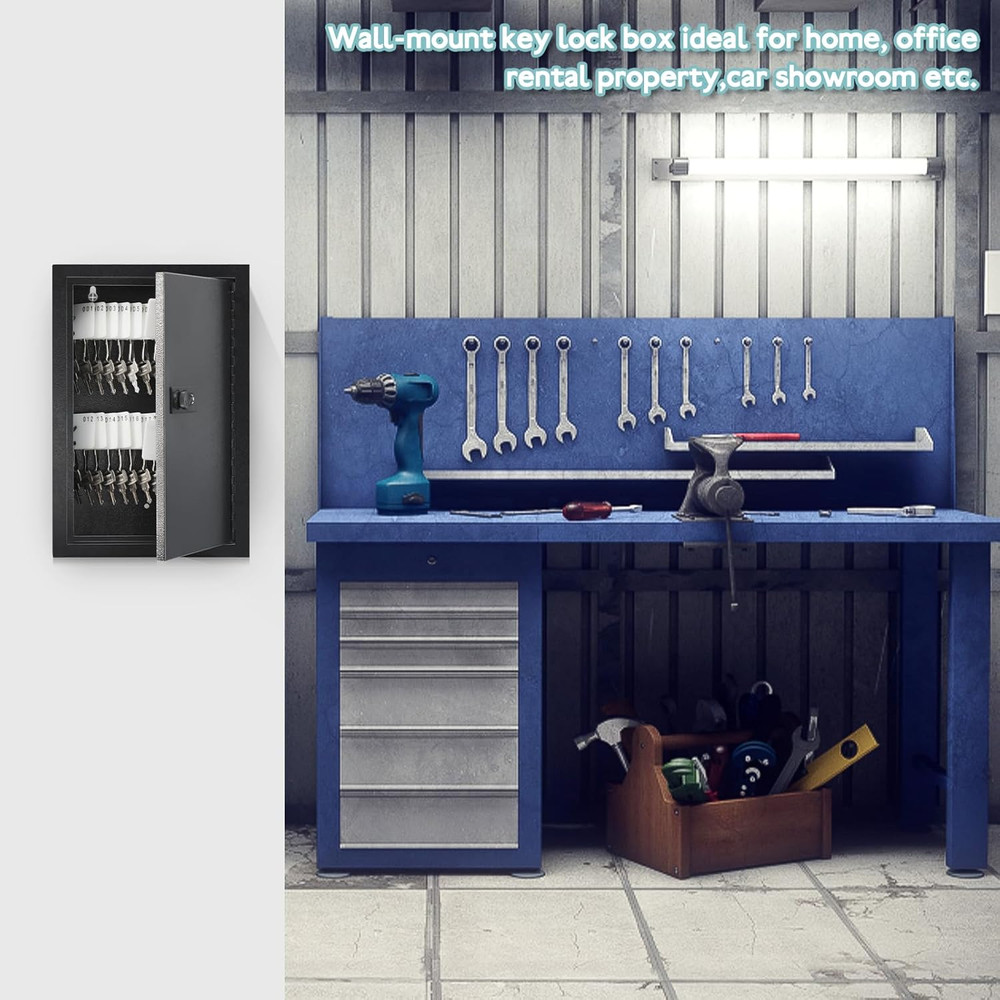 Locking Key Cabinet, 40 Key Storage Lock Box with Code, Key Box Wall Mount with