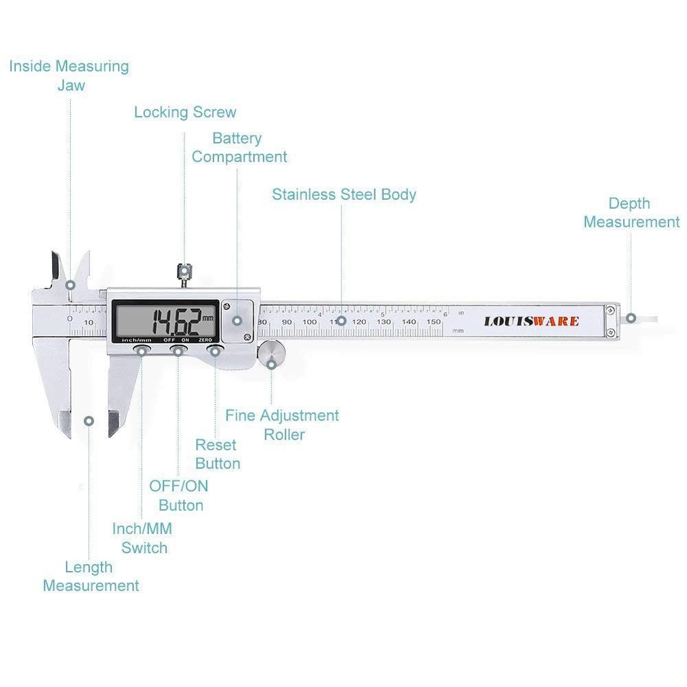 Digital Caliper Measuring Tool, Stainless Steel Vernier Caliper Digital Micro...