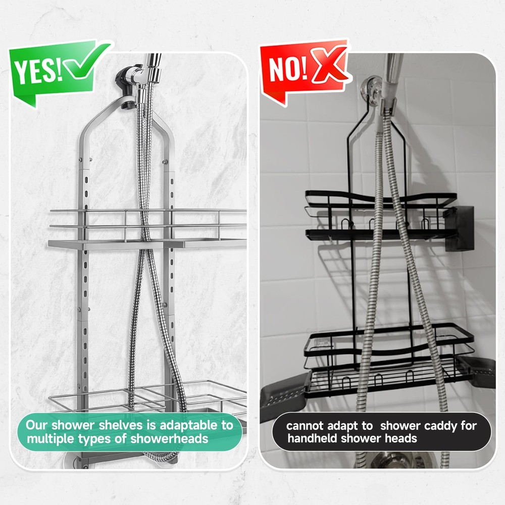 Shower Caddy Hanging for Handheld Showerheads Adjustable Height Extra Long Ba...