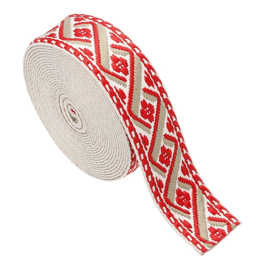 4.75Yards Cotton Webbing Strap 50mm Jacquard Webbing Strap, White-Red