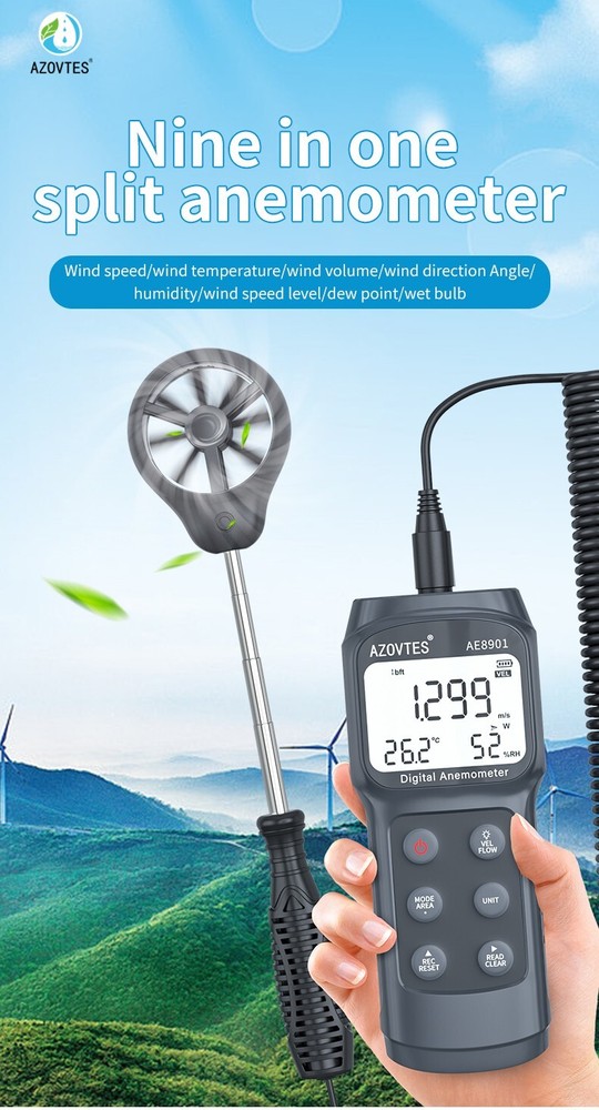 Multi-function Digital anemometer AE8901 split anemometer 0.3~45.0m/s