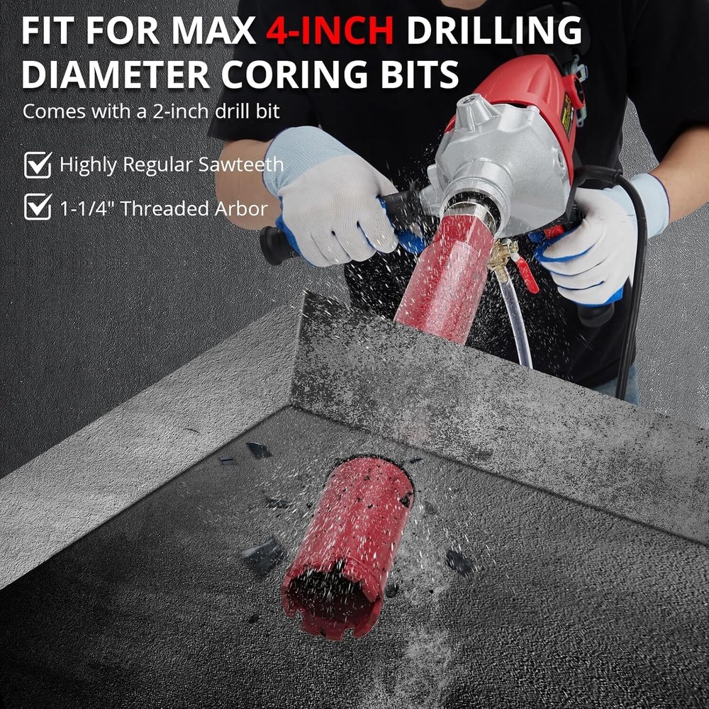 Diamond Core Drill Machine 4'' Concrete Core Drill Rig 1880RPM w/2'' Drill Bits