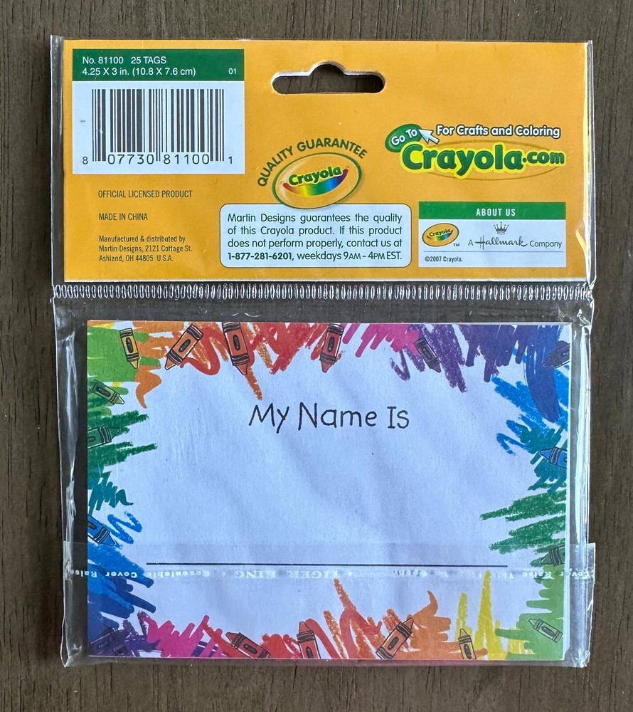 Crayola Crayons Classroom Student Name Tags 25 in pack 2007 NEW