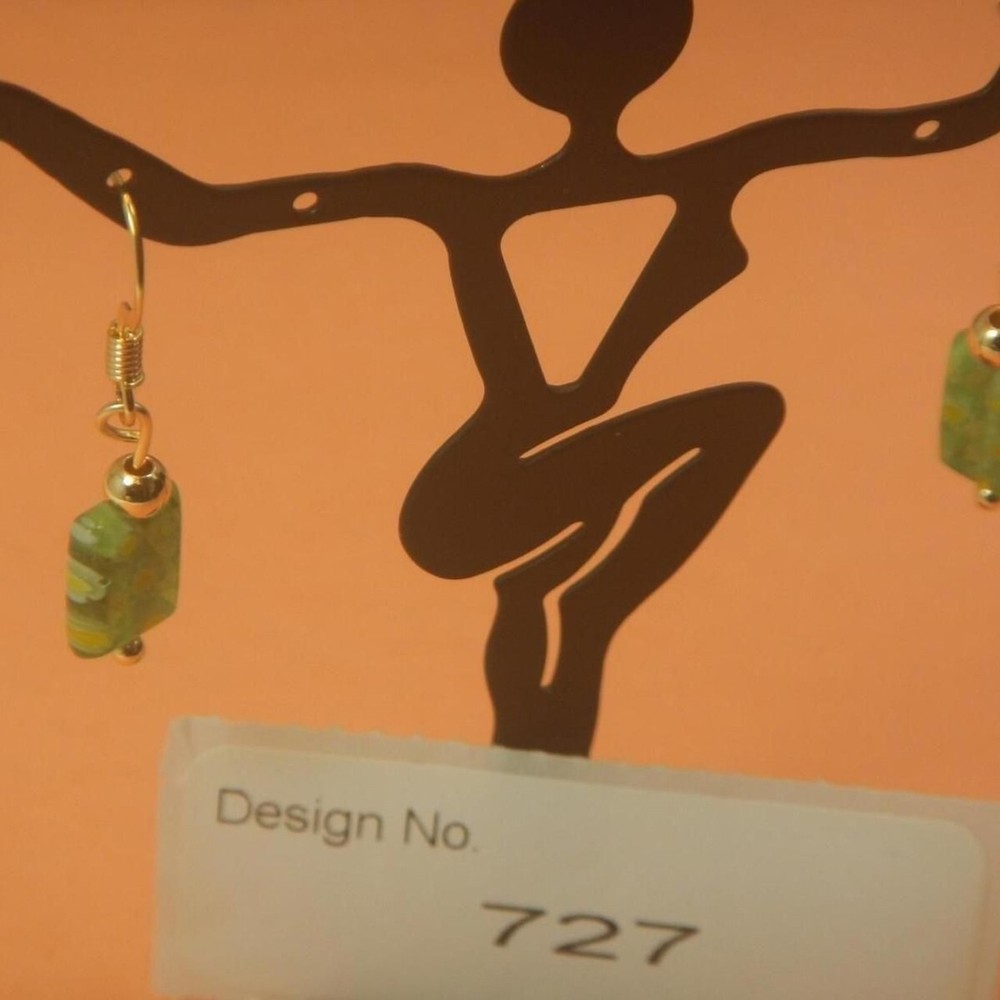Aventurine Gemstone Lamp work earrings 2" Length #601