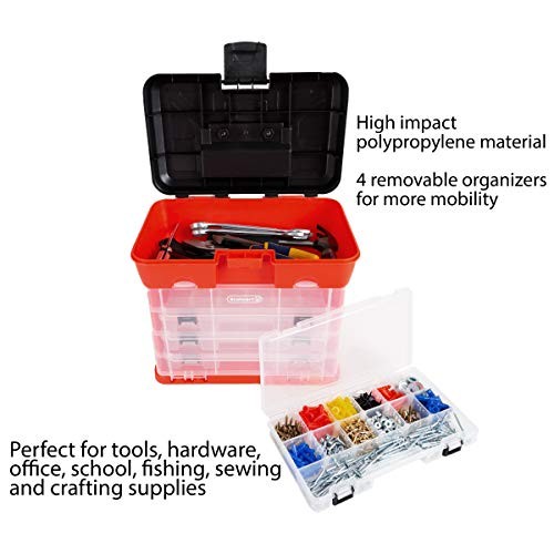 Portable Tool Storage Box - Small Parts Organizer with 4 Multi-Compartment