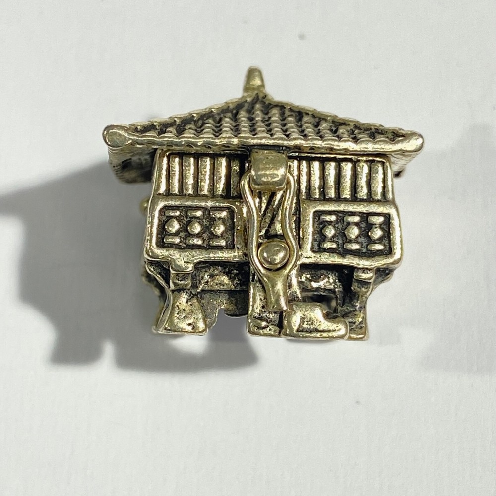 Vintage Solid Silver pagoda shape PillBox , Hallmarked Italy