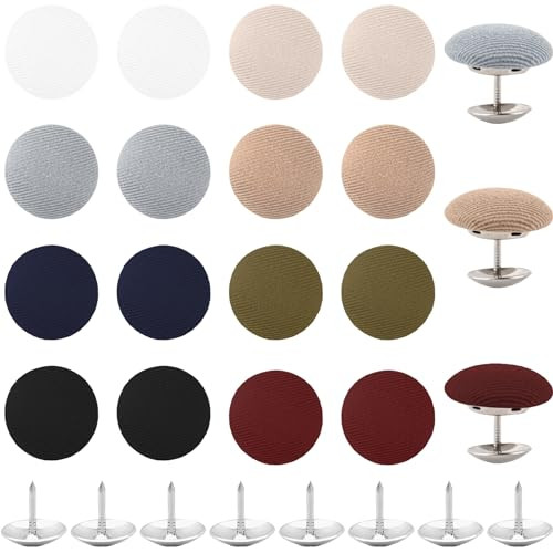 , 32 Pack Hat Top Button Replacement Fabric Cloth Covered with Metal Shank