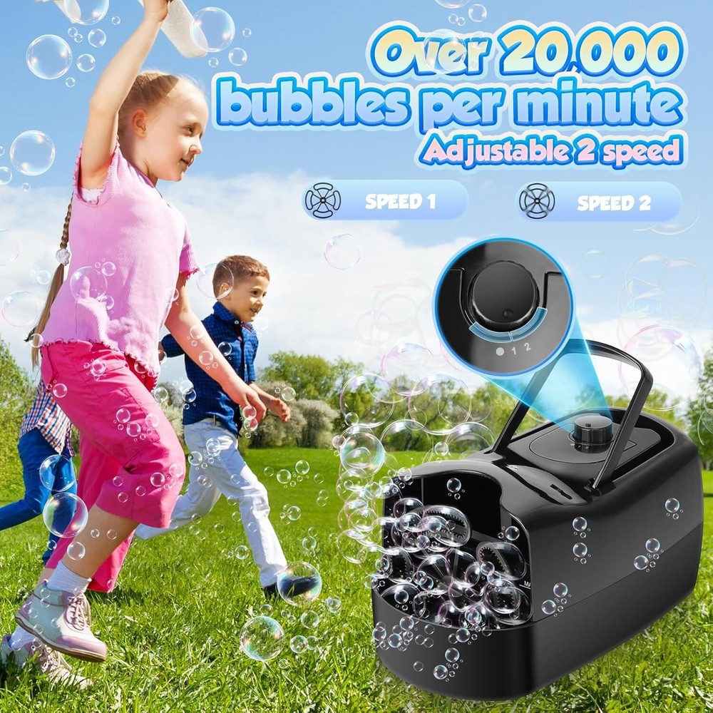 "Bubble Machine – 3 Size Bubbles, 2 Speeds Bubbles Per Minute,... "