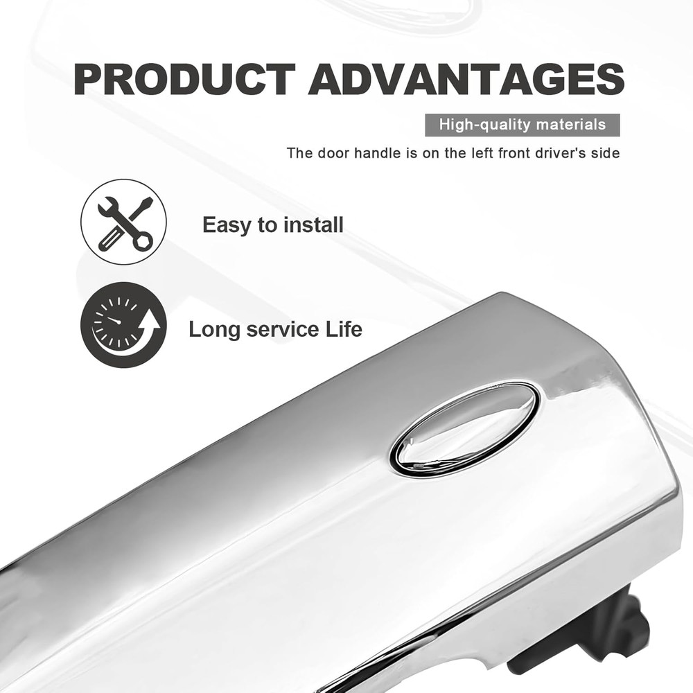 OEM Style Chrome Front Left Driver Door Handle with Smart Key Sensor Compatible