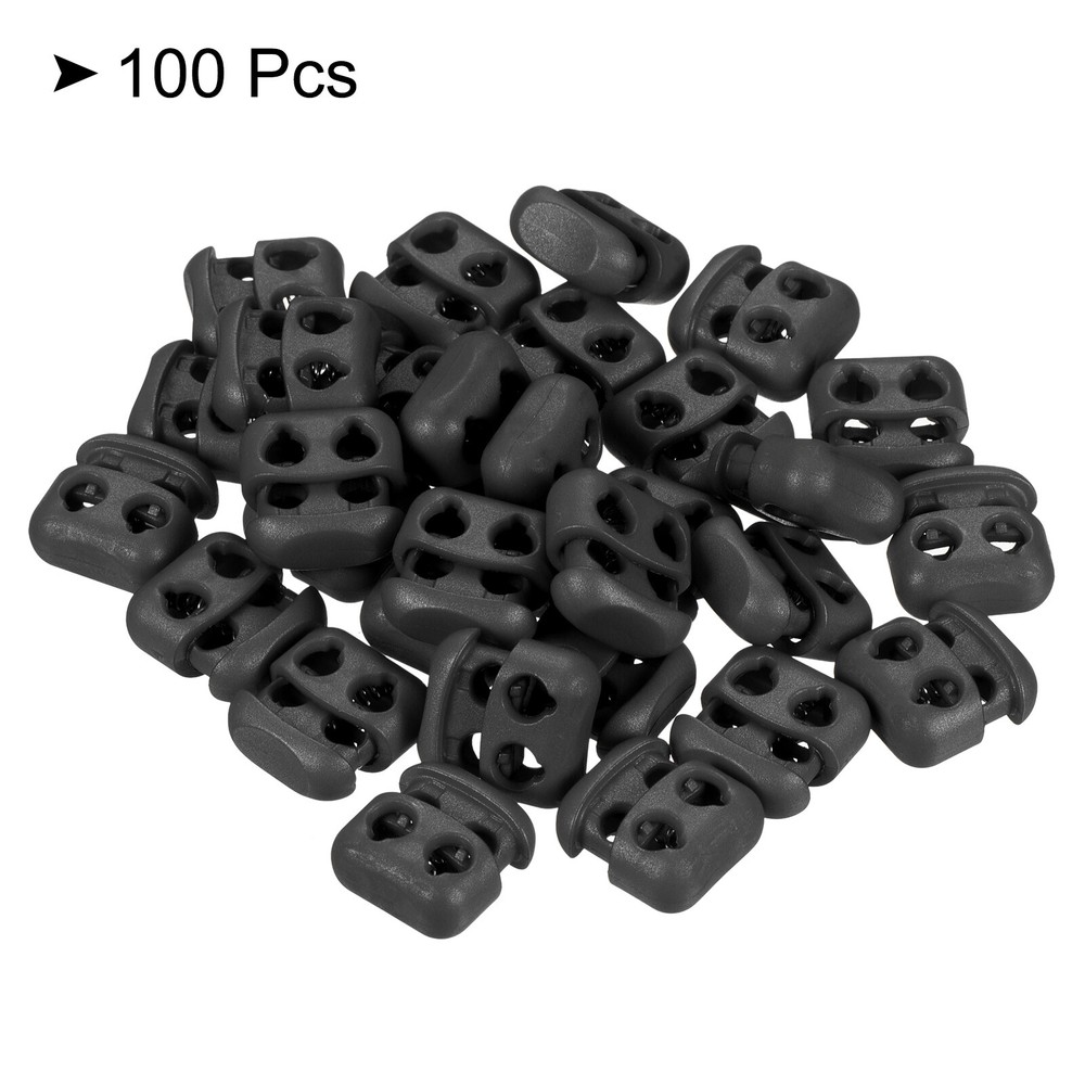 Cord Locks, 100 Pack Oval Spring Toggle Stopper, Black