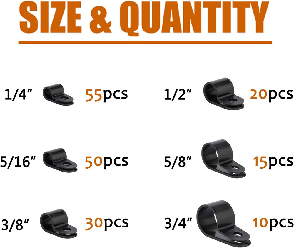 180-Piece Nylon R-Type Cable Clamp Assortment Kit (Black)