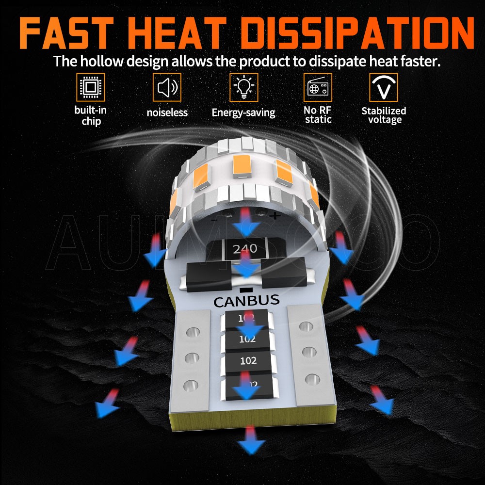 2x Amber Yellow Orange Canbus LED Bulb T10 W5W 3030 10SMD Car Side Wedge Light