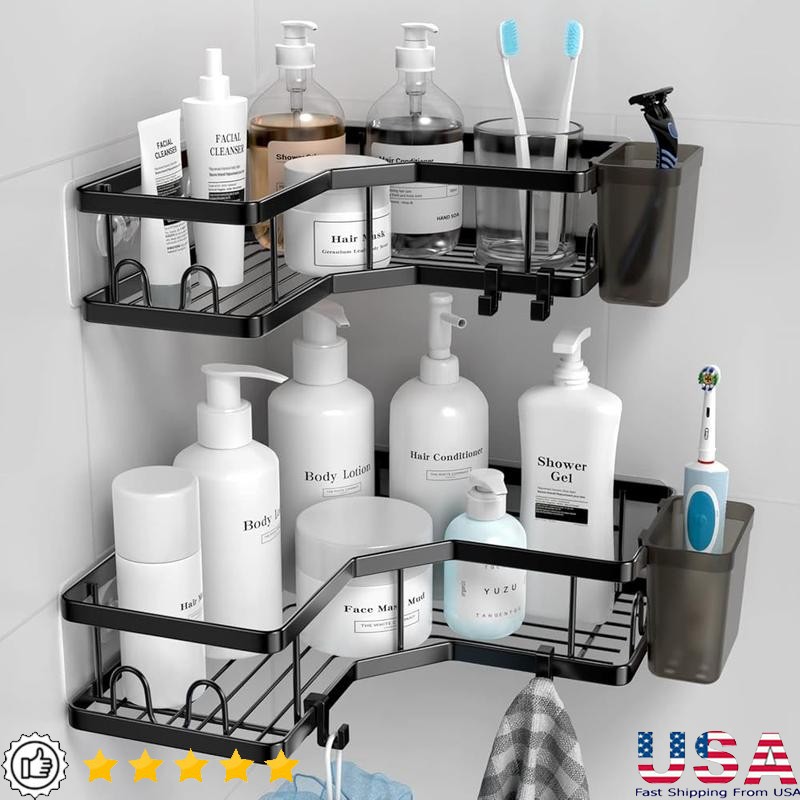 Corner Shower Caddy Storage Rack No Drilling Holder Bathroom Kitchen 2 Pack New