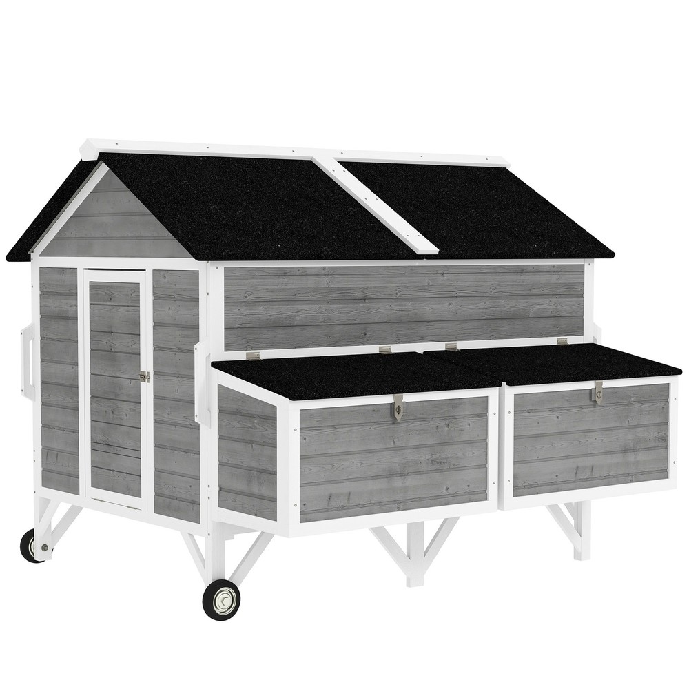PawHut 59" Chicken Coop, Chicken Tractor with Wheels, Nesting Boxes, Gray