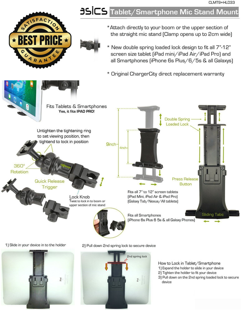 Accessory Basics EasyAdjust cymbal Microphone Mic Stand Tablet Mount black