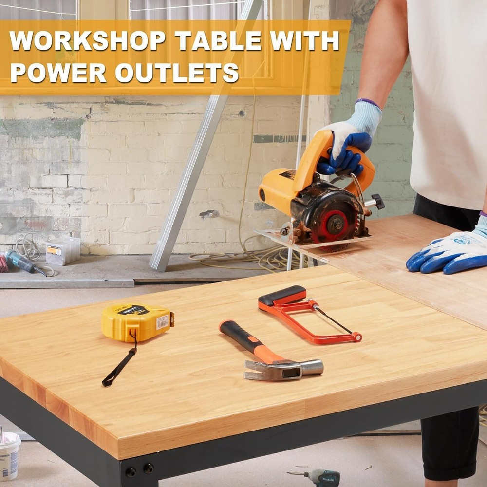 Height Adjustable Workbench 60"x 22" 2000 Lbs Capacity Heavy-Duty Power Outlets