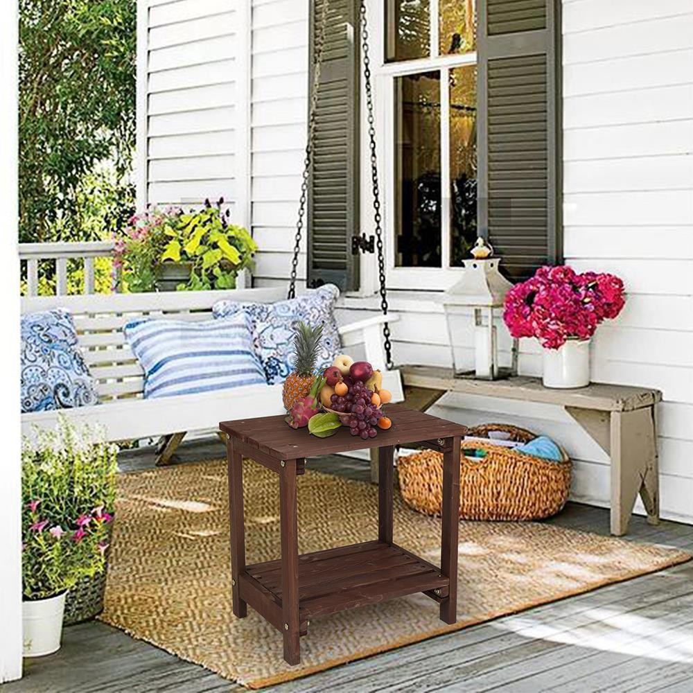 Wooden Side End Table Patio Coffee Bistro Rectangular Table Water-Resistant Yard