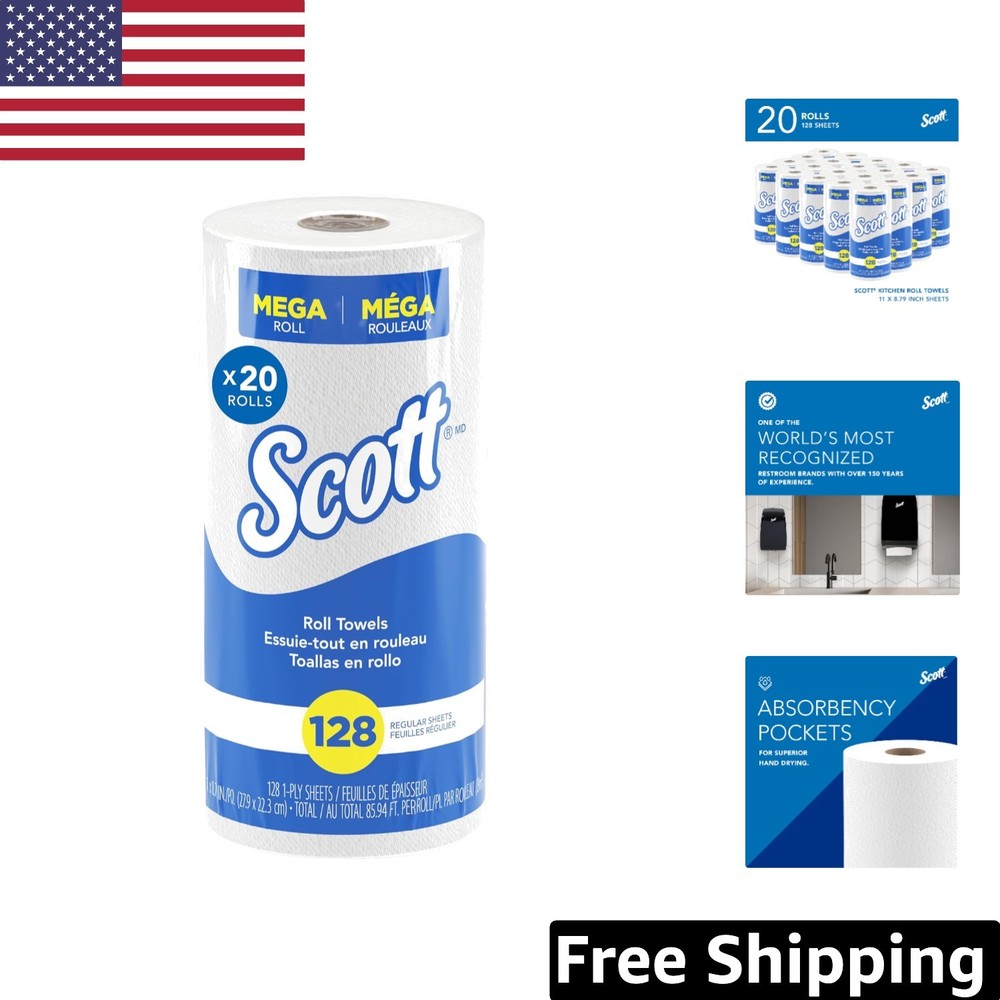 Scott Kitchen Paper Towels 20 Rolls Case - Fast-Drying, 2,560 Sheets Total