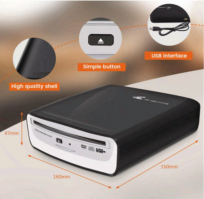 External Car Universal CD Player Machine, Vehicle External USB CD Player for Car