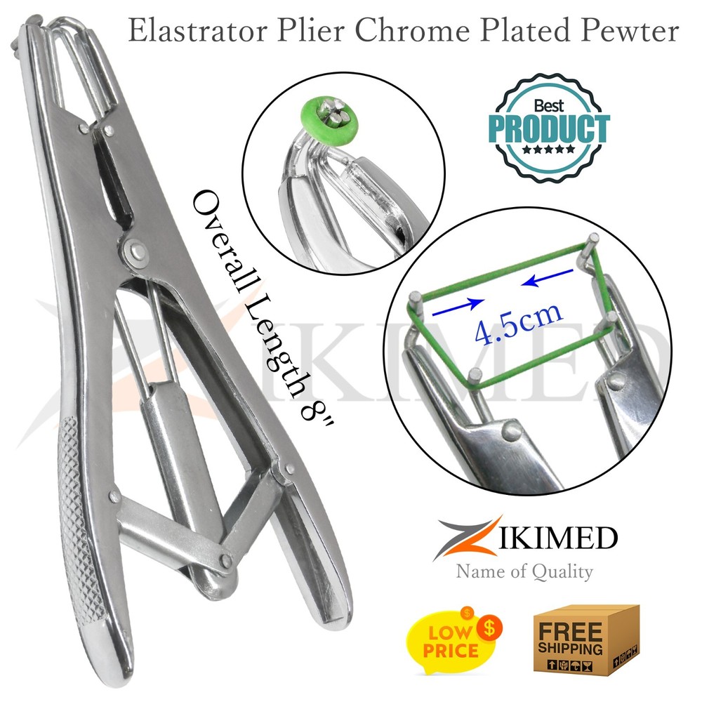 Elastrator Castration & Tail Docker Pliers C/P, 8" & Free 100-pcs Elastic Bands