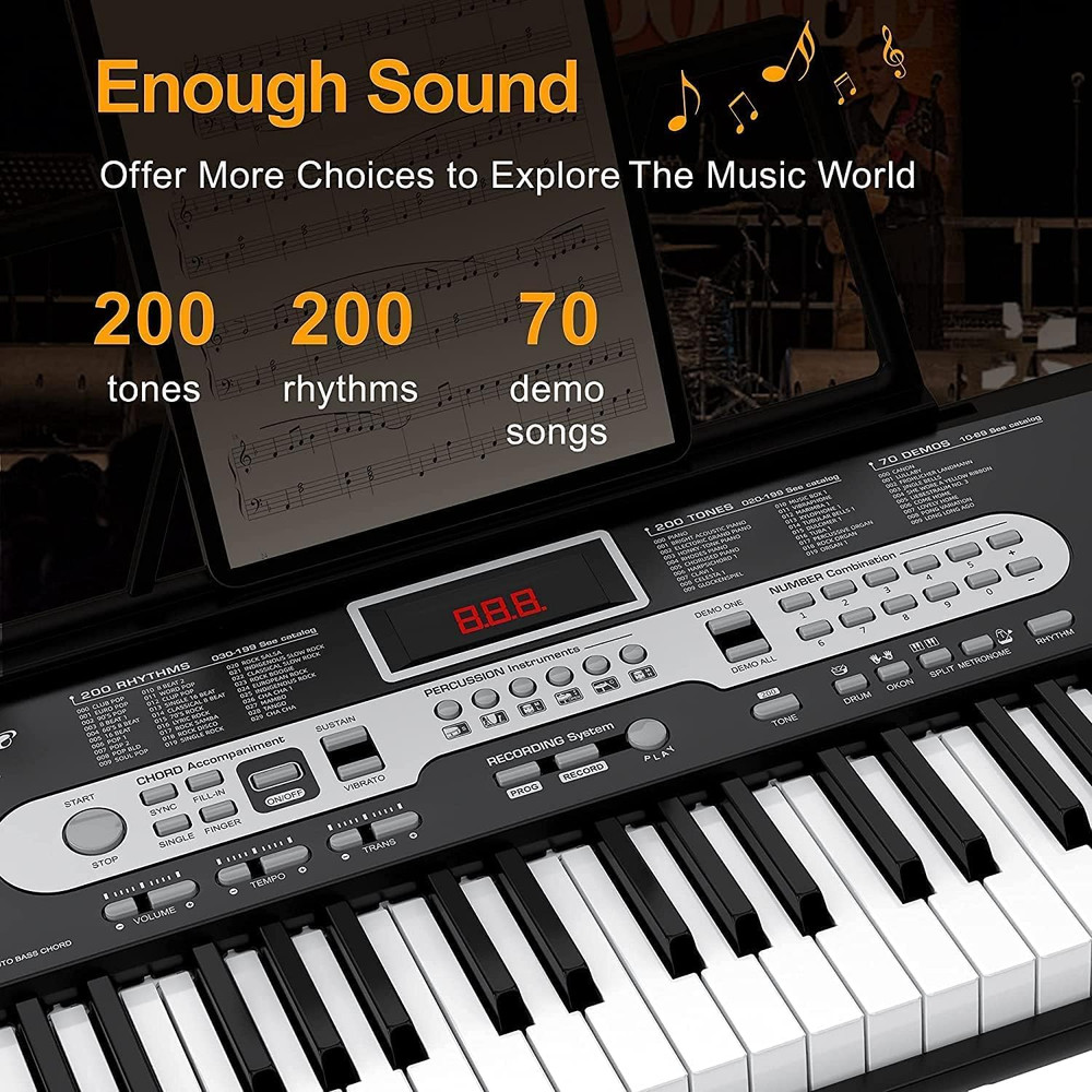 61-Key Portable Electric Keyboard, HIPS Material, with Accessories, Compact and