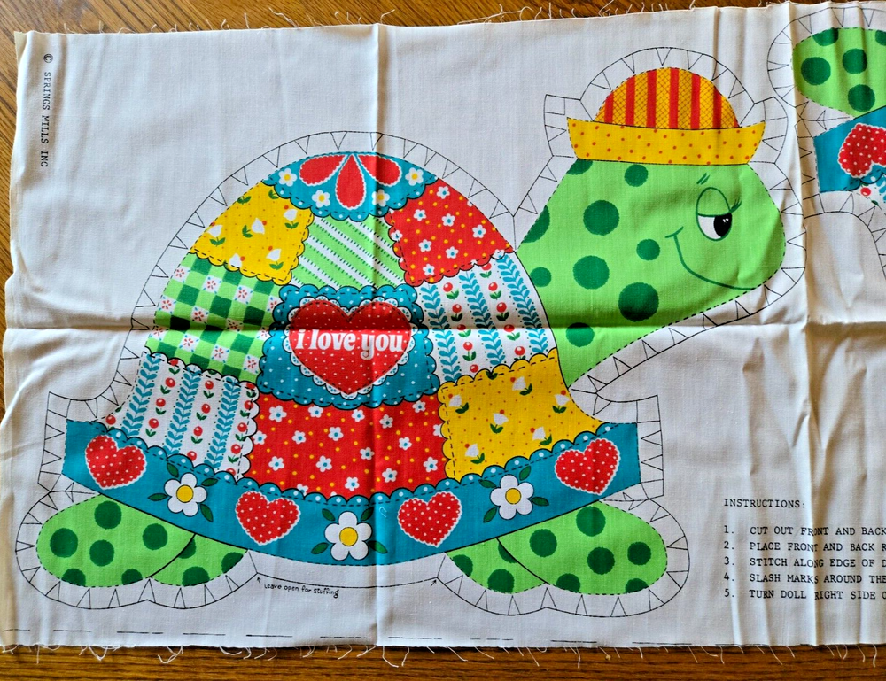 Vintage Fabric Panel Spring Mills Turtle Fabric “I Love You” Pattern # 7406
