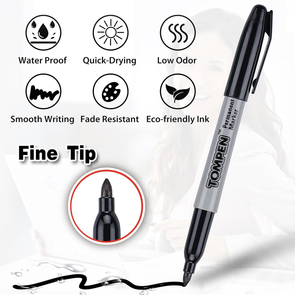 Black Permanent Markers Fine Tip 160 Pack Bulk Waterproof Permanent Marker Pens