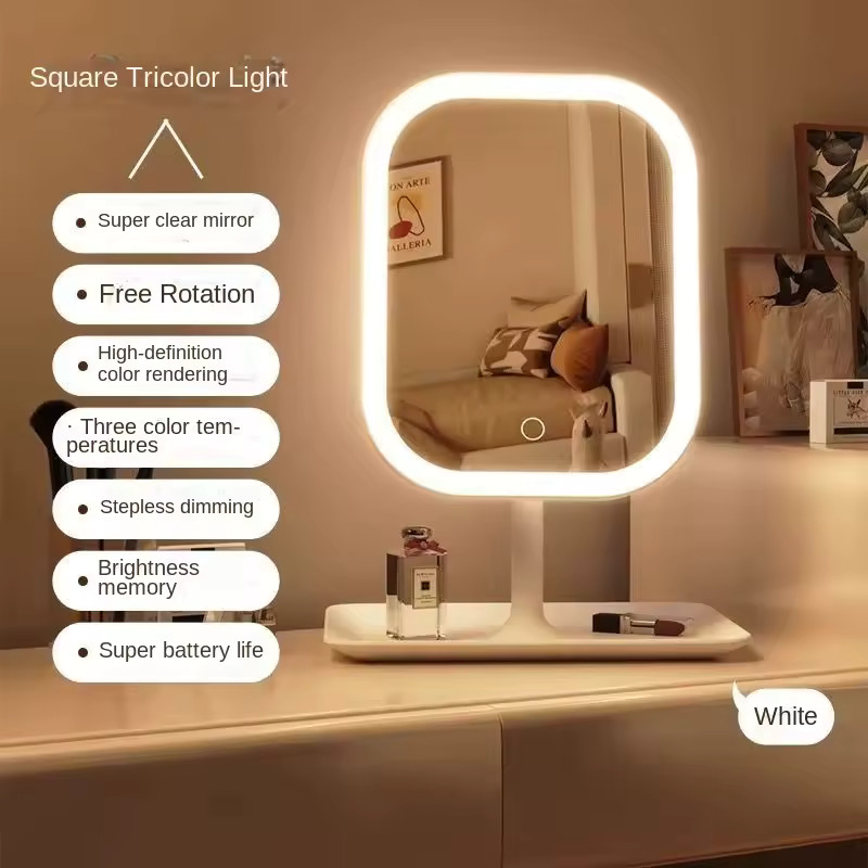 Rechargeable LED Makeup Mirror Touch Control 3 Color Dimmable Vanity