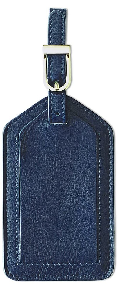 Navy Genuine Top Grain Leather Luggage Tag