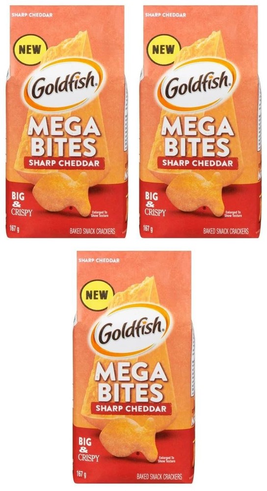 Goldfish Mega Bites Sharp Cheddar Crackers, 167g (3 Pack)