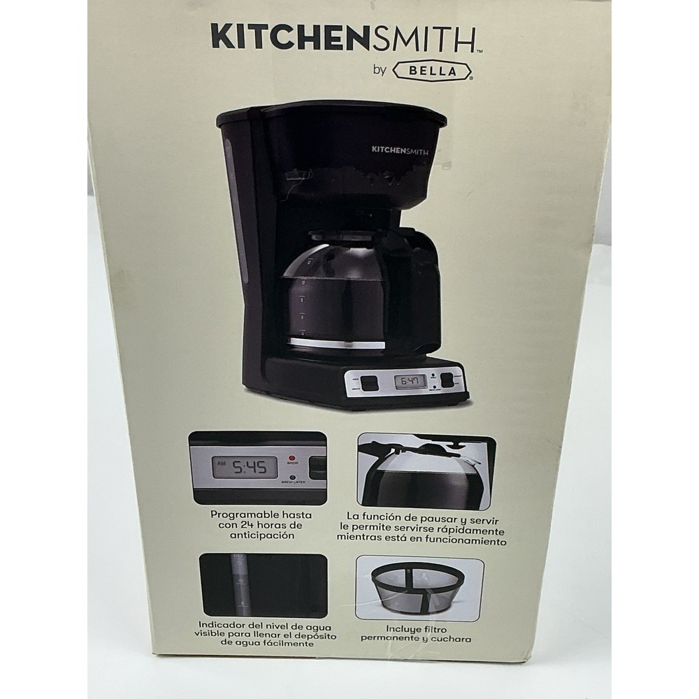 KitchenSmith by Bella 12 Cup Programmable Coffee Maker Black Auto Drip NEW