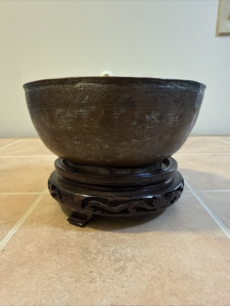 Antique Hammered Copper Footed Bowl