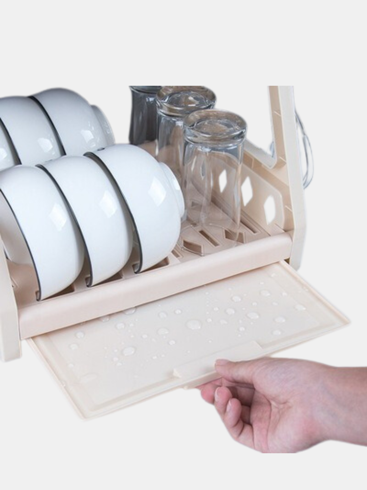 Double Layer Kitchen Dishes Storage Drain Rack Household Plastic Dishes Storage