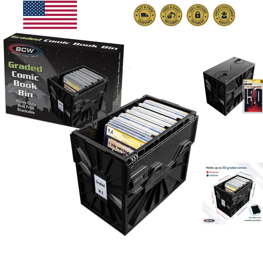 Graded Comic Book Bin with Partition – Black 1 Pack | Holds 30 Graded Comics ...