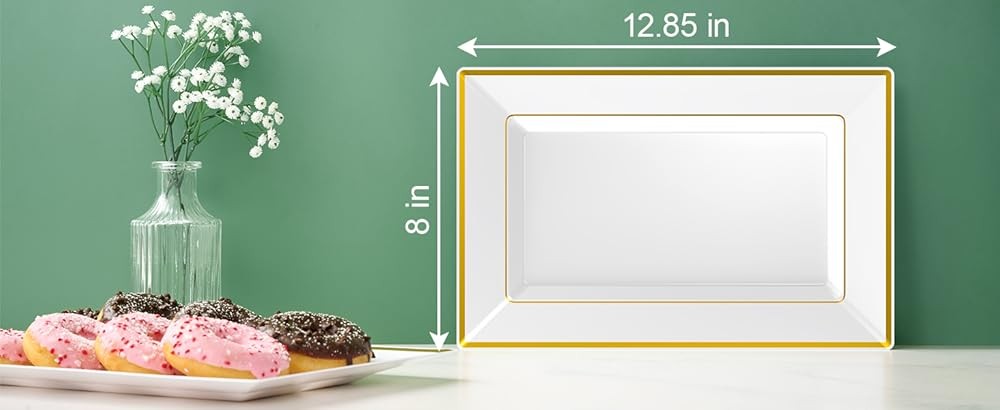 Plastic Serving Trays, White and Gold Rim Plastic Serving
